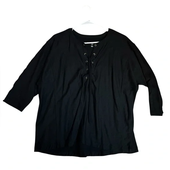 Woman Within Black Lace-Up Blouse - Picture 4 of 6